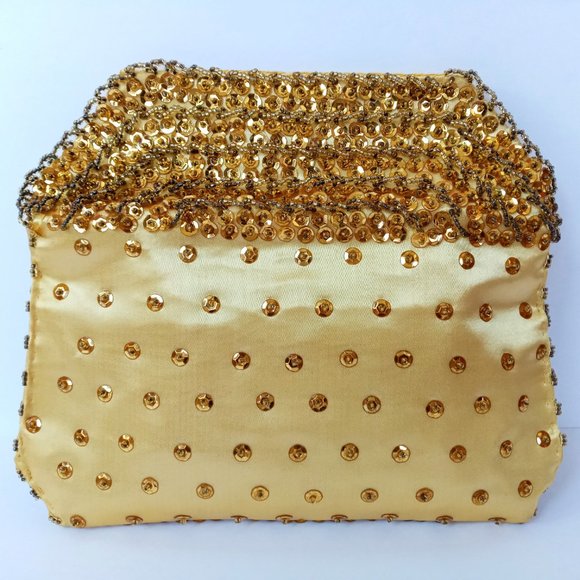 Vintage Yellow Gold Beaded Sequined Evening Accessory Clutch/Handbag/Purse - Picture 7 of 13